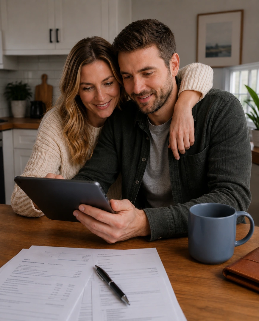 Australian couple reviewing household finances at home